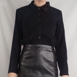 Vintage Faux Suede Button Down Blouse